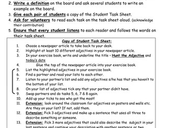 Hunt the Adjective - Lesson Plan & Student Task
