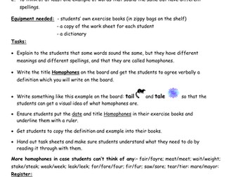 Homophones - Lesson Plan and Tasks