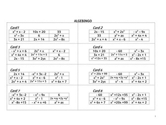 Multiplying Brackets Bingo