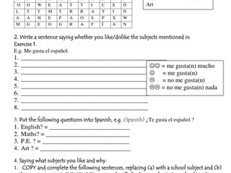 School Subjects Worksheet (Spanish)