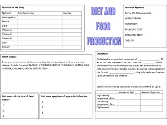 OCR F212 Diet and Food Production revision sheets