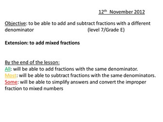 Add Subtract Fractions Different Denominator (7/C)