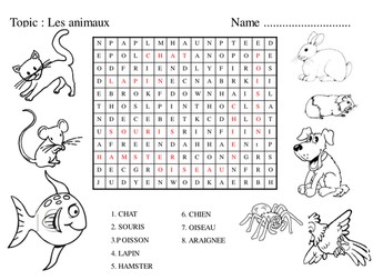 French Pets Wordsearch and colouring in activity