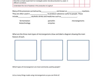 IGCSE revision sheet on micro-organisms