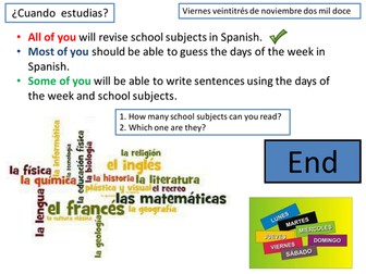 Las asignaturas y los dias de la semana