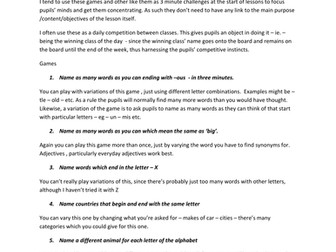 Word Game Ideas for lesson starters