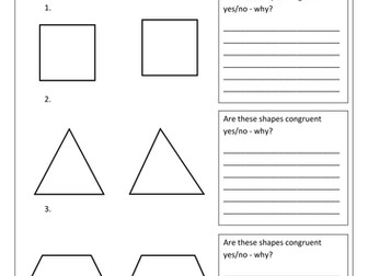 Congruent Shape worksheet continued