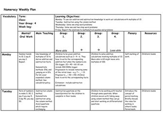 Year 4 B1 Weekly Mathematics plan