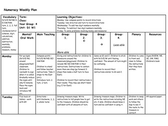 Year 4 D1 Weekly Mathematics plan