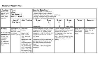 Year 4 E1 Weekly Mathematics plan