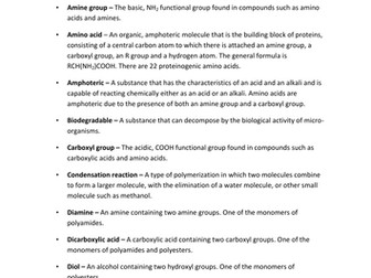 A2 Polymers and proteins - definitions