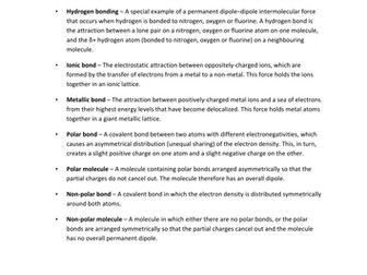 AS Bonding and Intermolecular Forces Definitions