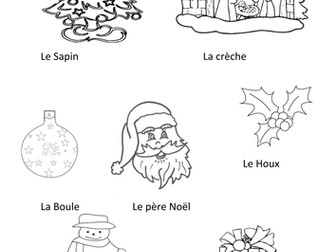 Christmas pictures to colour in labelled in French