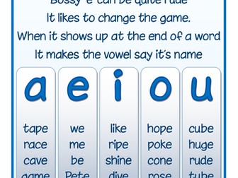 Posters for magic 'e' and bossy 'e'