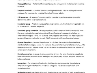 AS Introduction to Organic Chemistry - Definitions