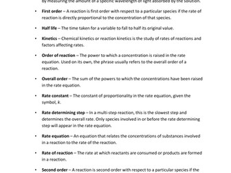 A2 Kinetics Definitions