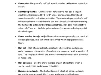 A2 Redox Chemistry - Definitions
