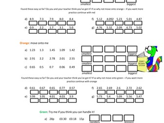 Ordering Decimals Worksheet