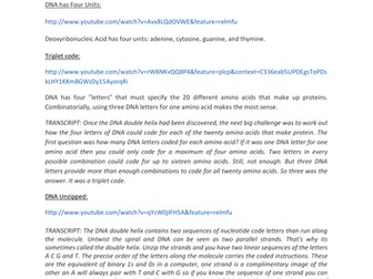 Links to DNA videos on YouTube.