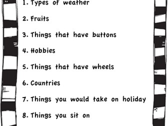 Scattegories cards to print