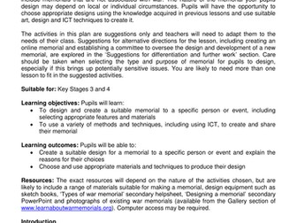 Design a war memorial secondary lesson plan