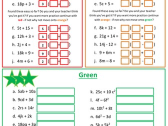 Factorising Linear Expressions Worksheet