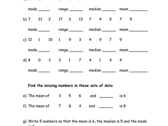 Averages and Range Worksheet