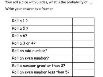 Dice and cards probability short worksheets