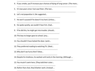 Grammar: Sentence Transformation Activity