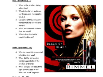 Advertising Production (BTEC): marketing activity.