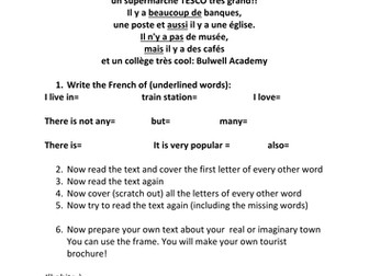 Worksheet to support French town brochure