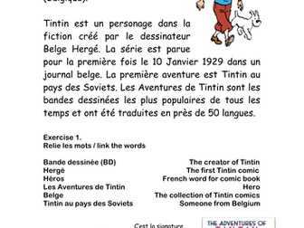 Tintin: French worksheet