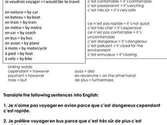 Transport: French vocab mat