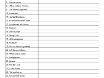 French translation on homelessness; LES SDF