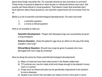 Ethical and Moral Questions for Science