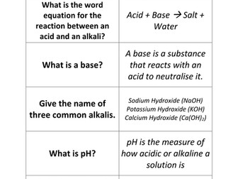 Acids, Bases and Neutralisation Quiz Quiz Trade