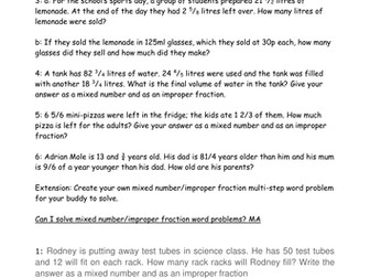 improper fraction/mixed number word problems