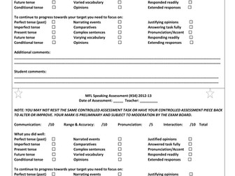 MFL Assessment Feedback Stickers Tick Box