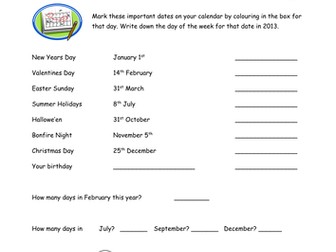 Activity to find dates on a calendar