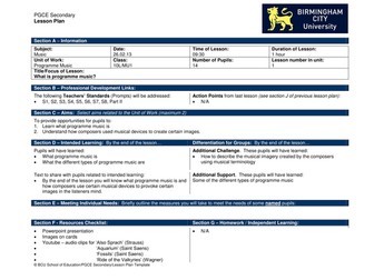 Programme Music Lesson 1 Year 10