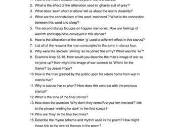 Questions on the poem 'Disabled' by Wilfred Owen