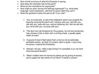 The Merchant of Venice 1:3 Worksheet