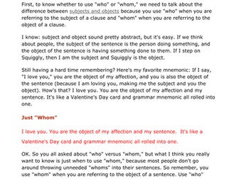 Who or Whom, pronouns, grammar