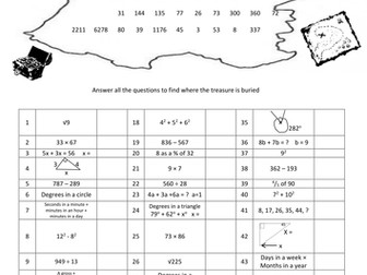KS3 KS4 Maths Treasure Map Starter 3