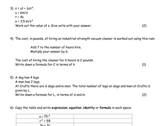 Grade C Formulae Consolidation Questions