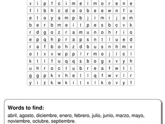 Spanish months of the year - Word search