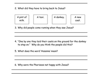 Comprehension questions on the Easter Story