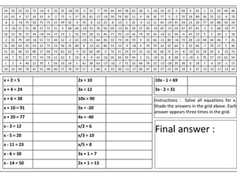 Solving linear equations (easy) - Shade out grid