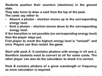 Energy Levels in Atoms - Board Game