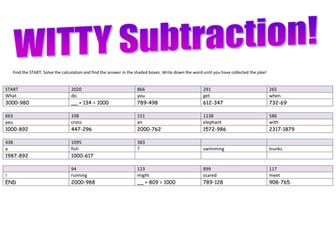 Subtraction Collect-A-Joke (Bonds to 1000)